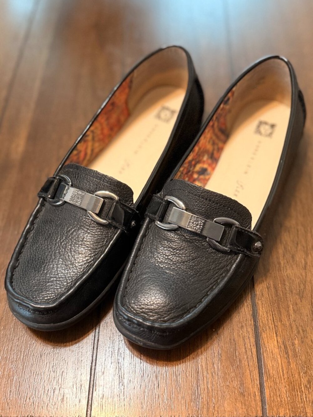 Anne Klein iFlex Black Leather Bit Loafers Size 8